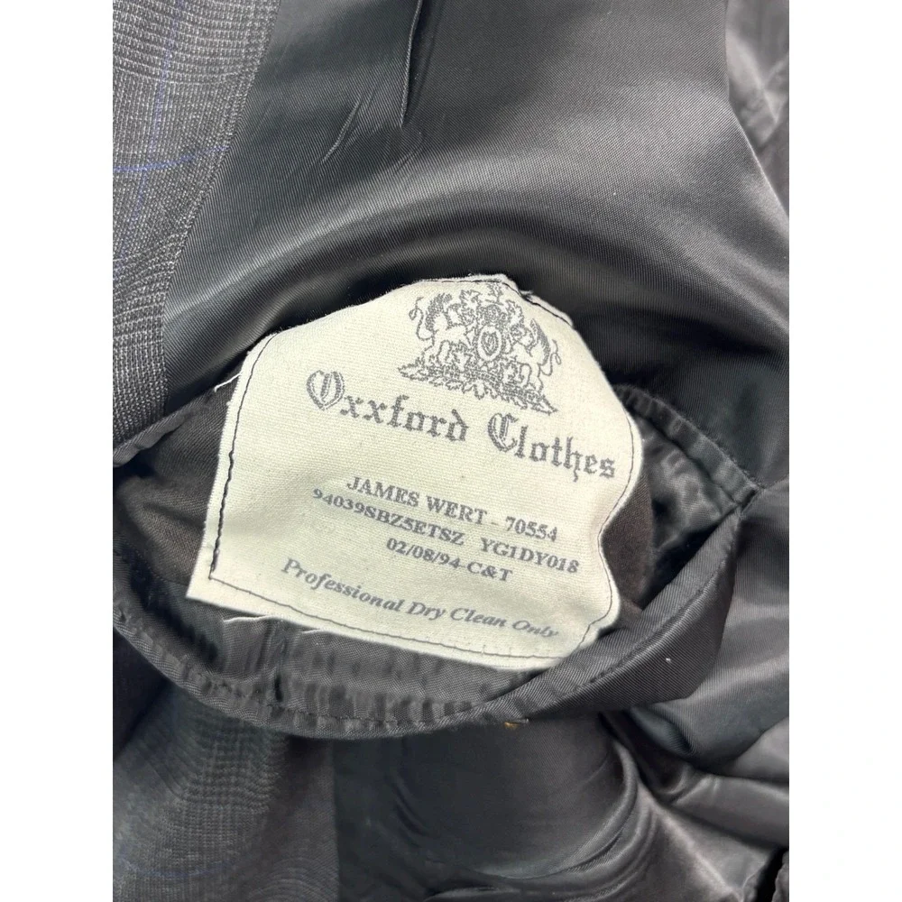 vtg 90s Oxxford Clothes 48R 40x31 Charcoal Plaid 2pc Pant Suit Bespoke USA Wool